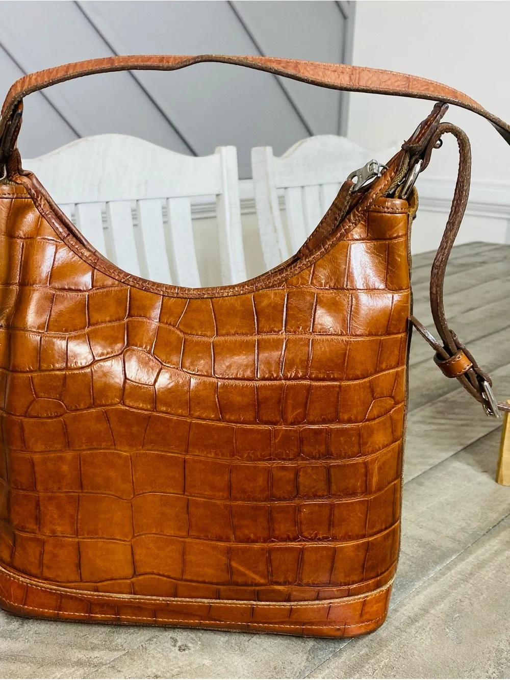 Vintage Dooney & Bourke Bayou Collection Brown Croc-Embossed Leather Hobo Bag